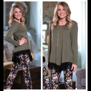 Olive colored leather fringed tunic